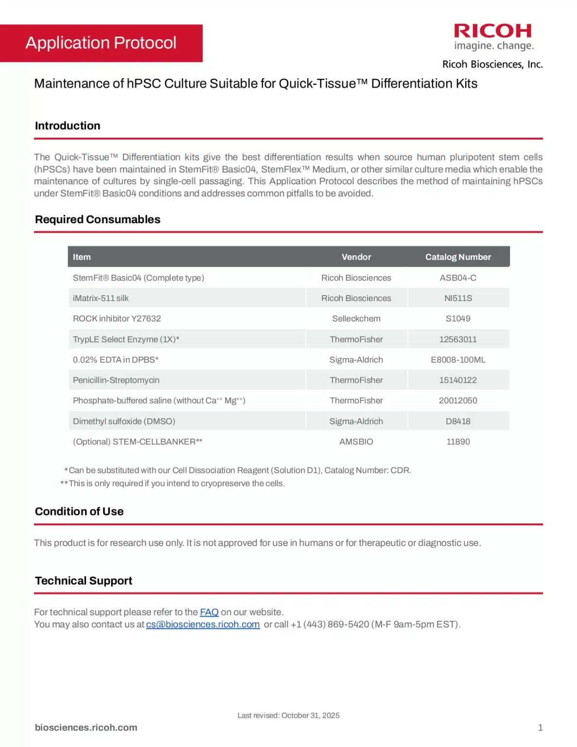 Maintenance of hPSC culture suitable for Quick-Tissue™ Differentiation Kits