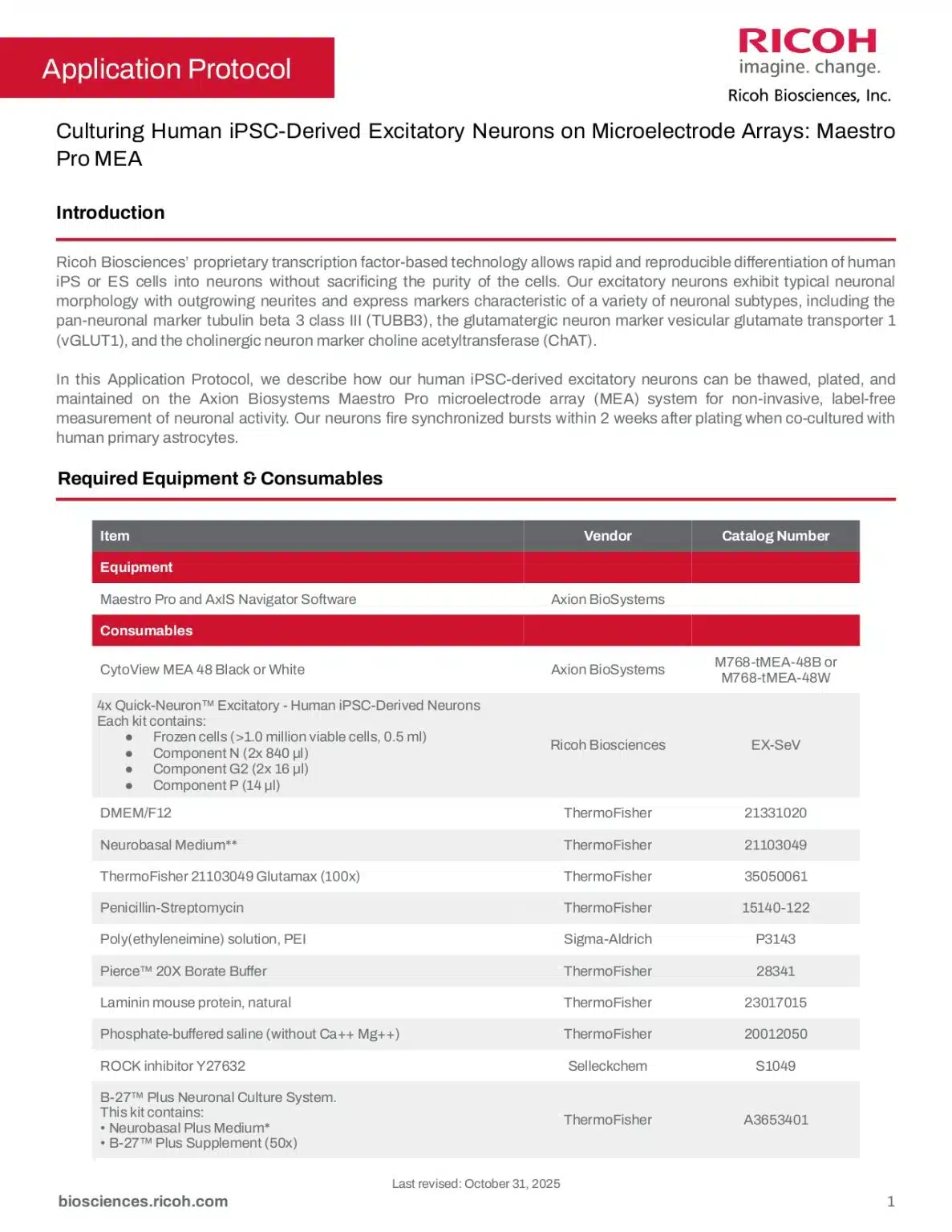 Culturing Human iPSC-derived Excitatory Neurons on Microelectrode Arrays: Maestro Pro MEA