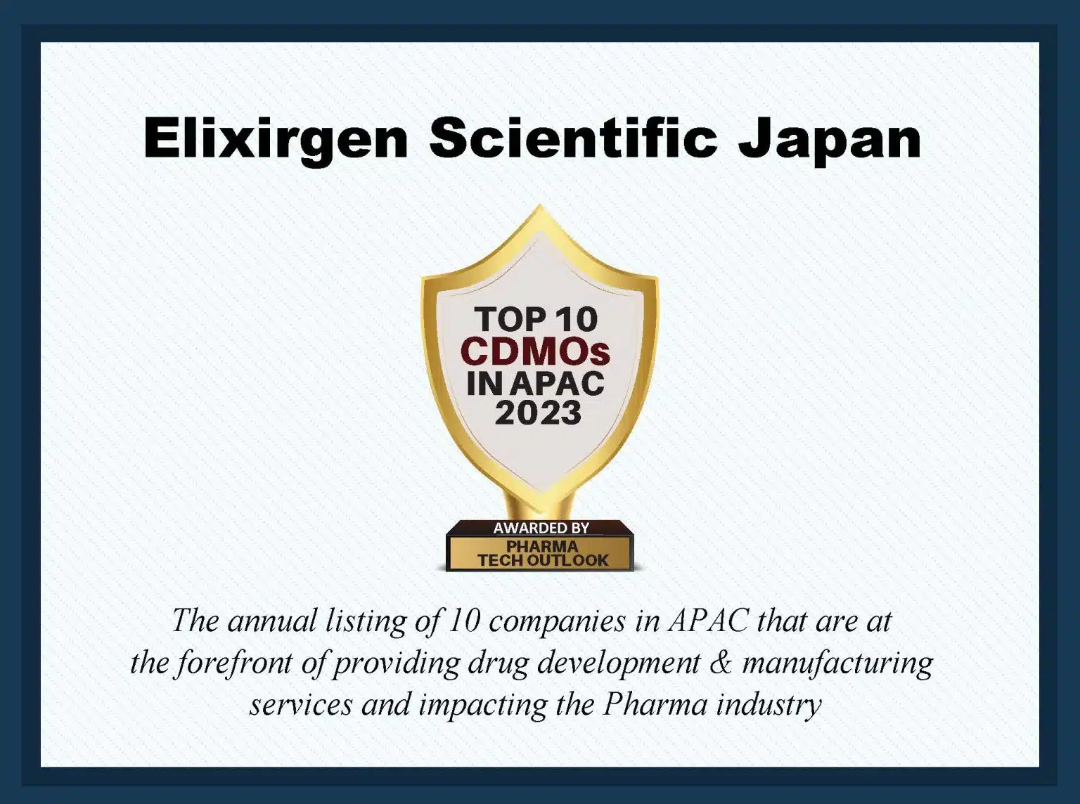 Elixirgen Scientific Japan Awarded Top 10 CDMOs in APAC 2023