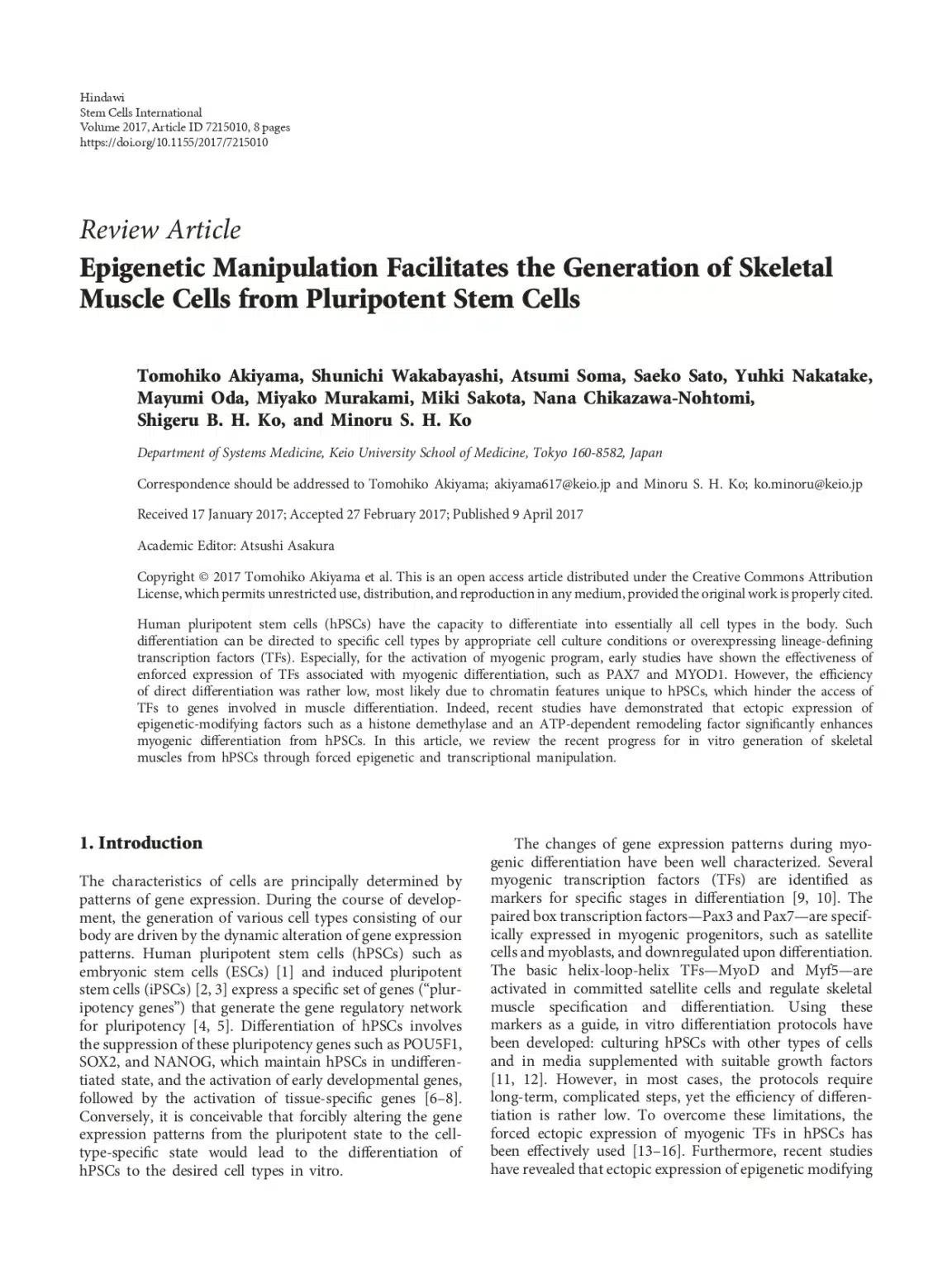 Epigenetic Manipulation Facilitates the Generation of Skeletal Muscle Cells from Pluripotent Stem Cells.