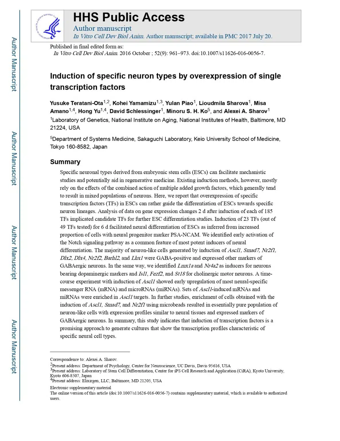 Induction of specific neuron types by overexpression of single transcription factors.