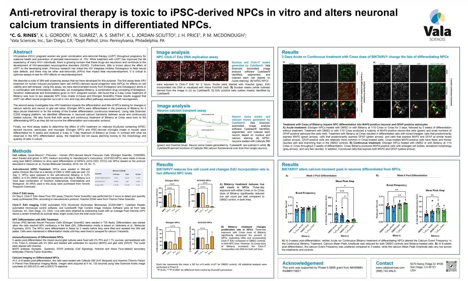 Anti-retroviral therapy is toxic to iPSC-derived NPC’s in vitro and alters neuronal calcium transients in differentiated NPCs (Society for Neuroscience 2023, Vala Sciences)