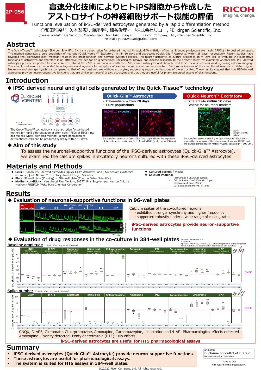 Functional evaluation of iPSC-derived astrocytes generated by a rapid differentiation method (Neuro2022 in Japan)