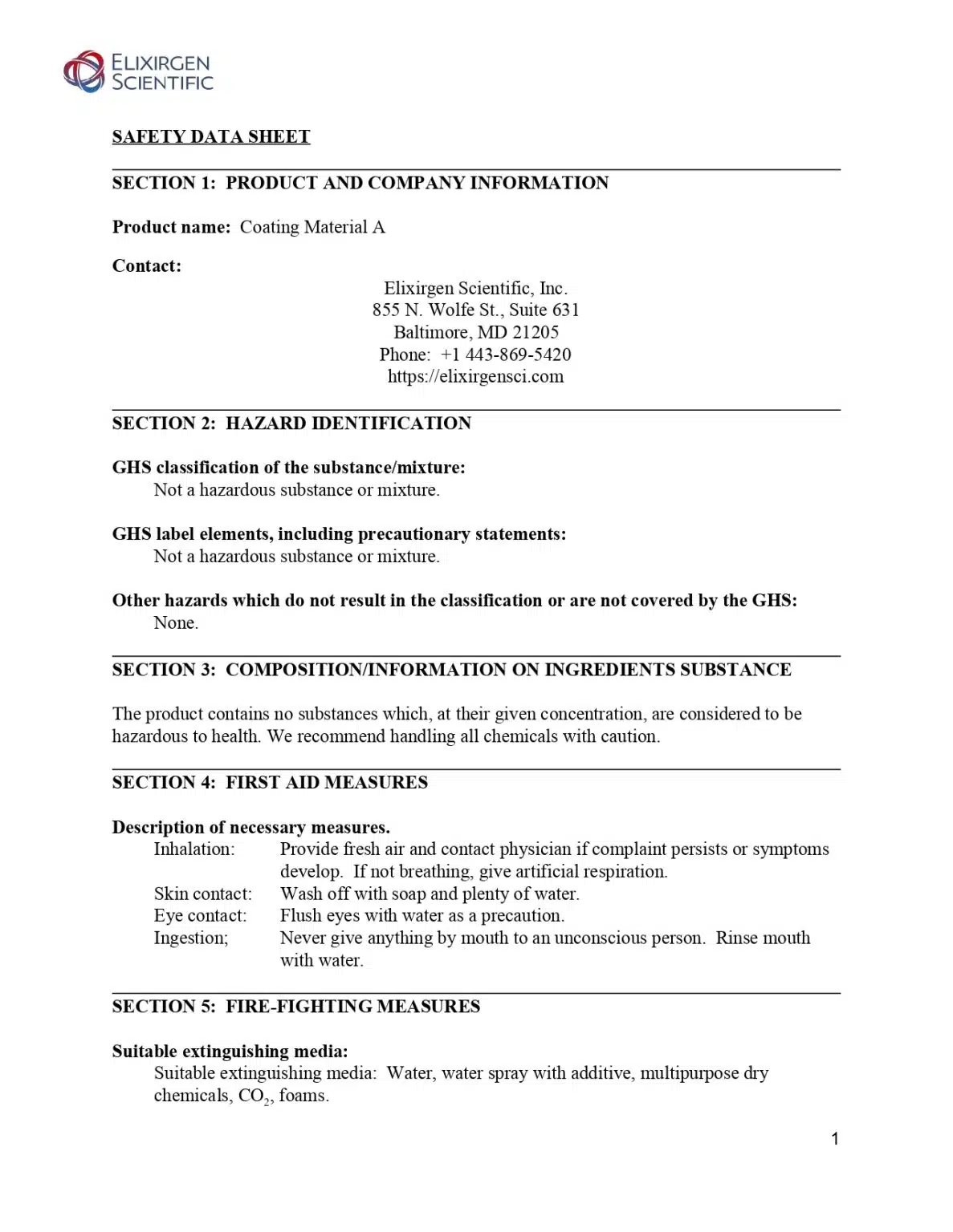 SDS – Coating Material A